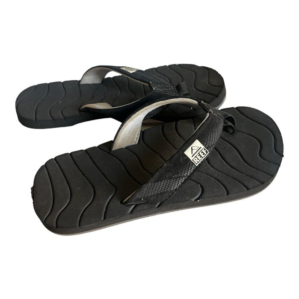 Youth Boys Reef Flip Flops Memory Foam Black Sandals - Sz 13-1